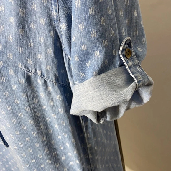 Philosophy Tencel Popover Lace Up Shirt Dress in Raindrop Print - Medium - Picture 4 of 7